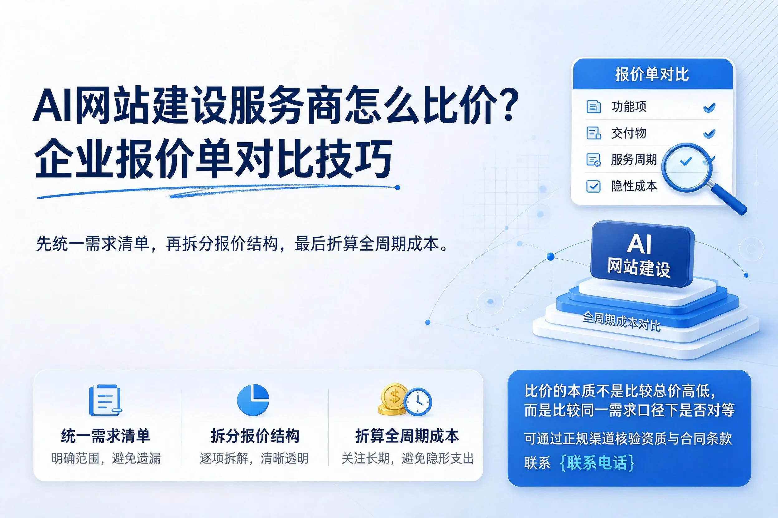 AI网站建设服务商怎么比价？河源企业报价单对比技巧