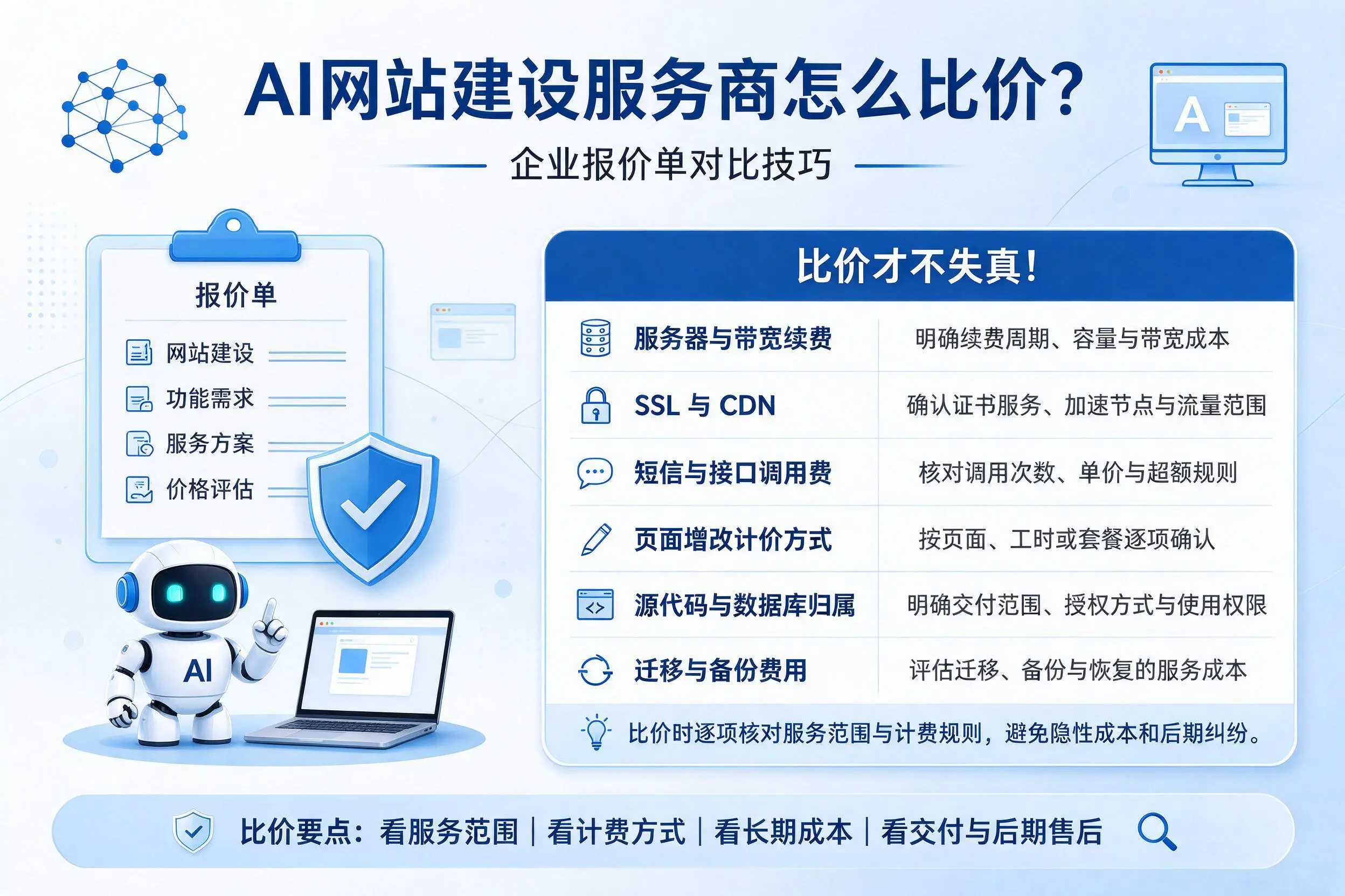 AI网站建设服务商怎么比价？河源企业报价单对比技巧