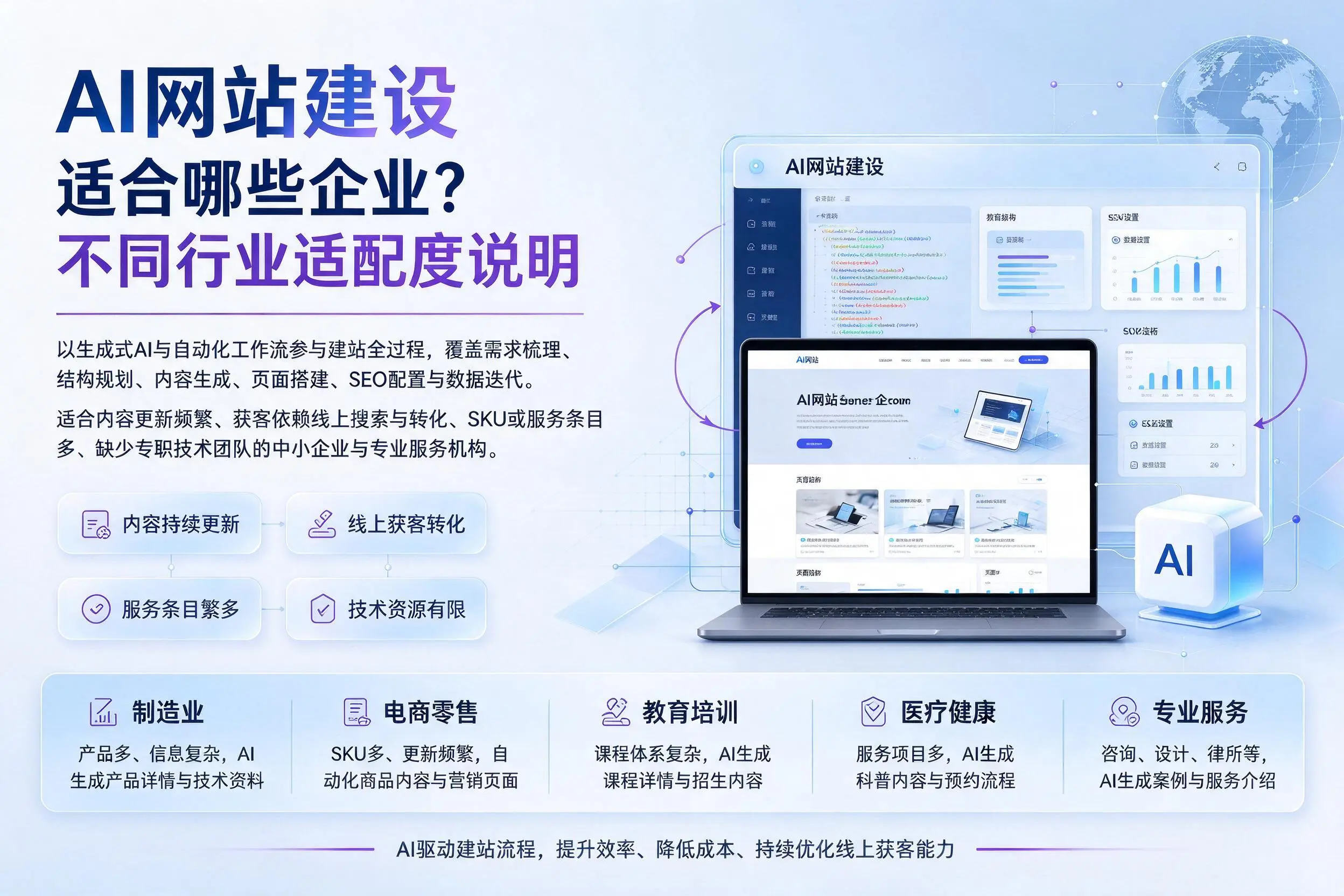 AI网站建设适合哪些企业?河源不同行业适配度说明